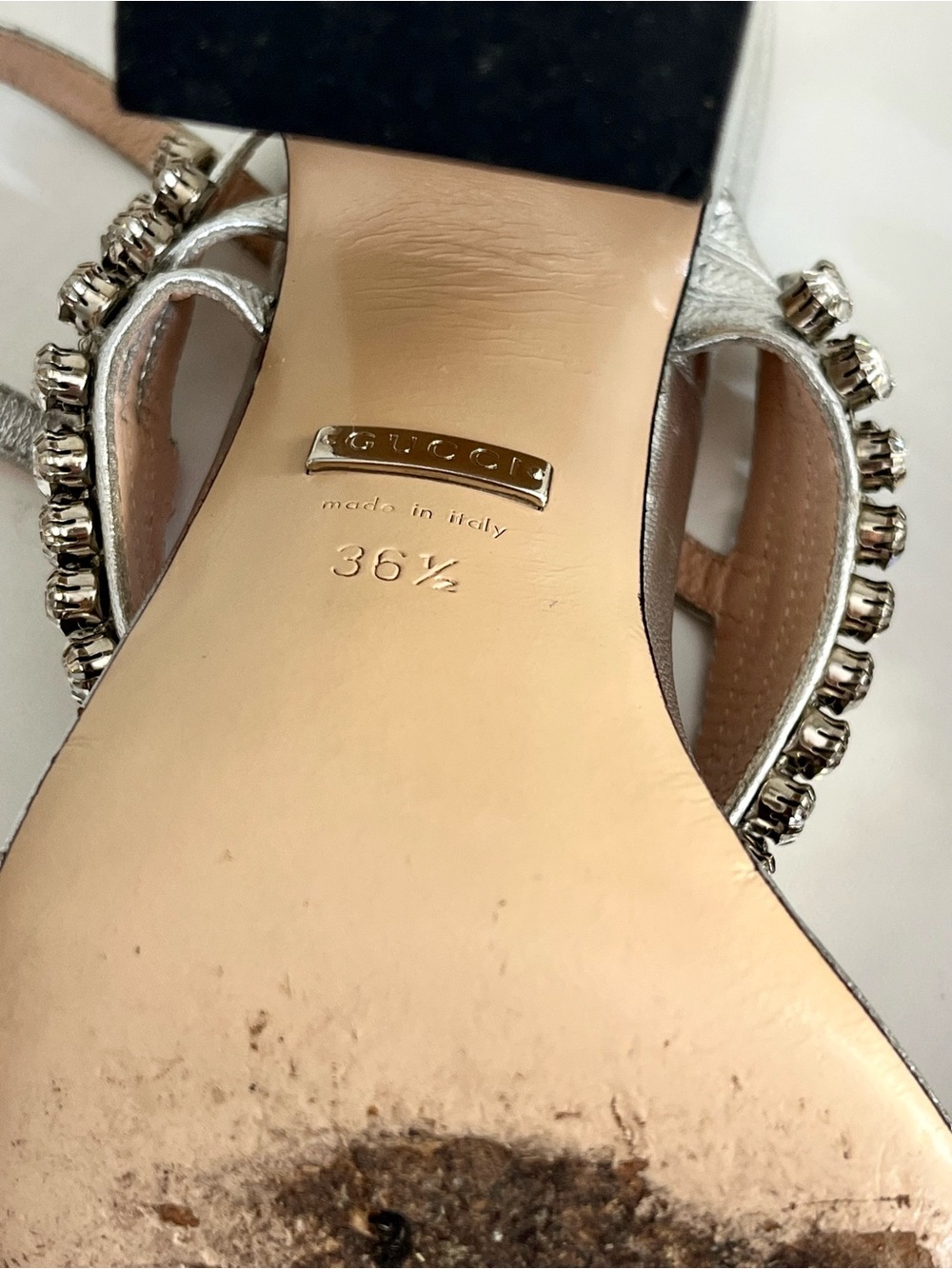 Gucci Bertie Crystal Metallic Leather Sandals Size 36.5 - Picture 16 of 16
